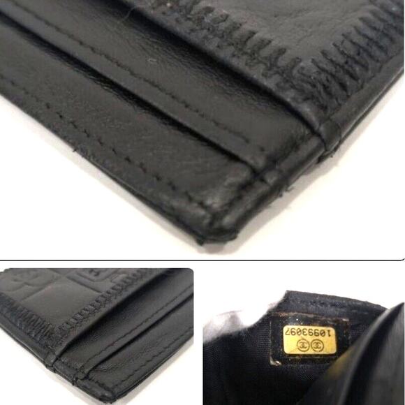Auth Black CHANEL Card Case CC Mark Quilting Patchwork Black Leather - Picture 6 of 9
